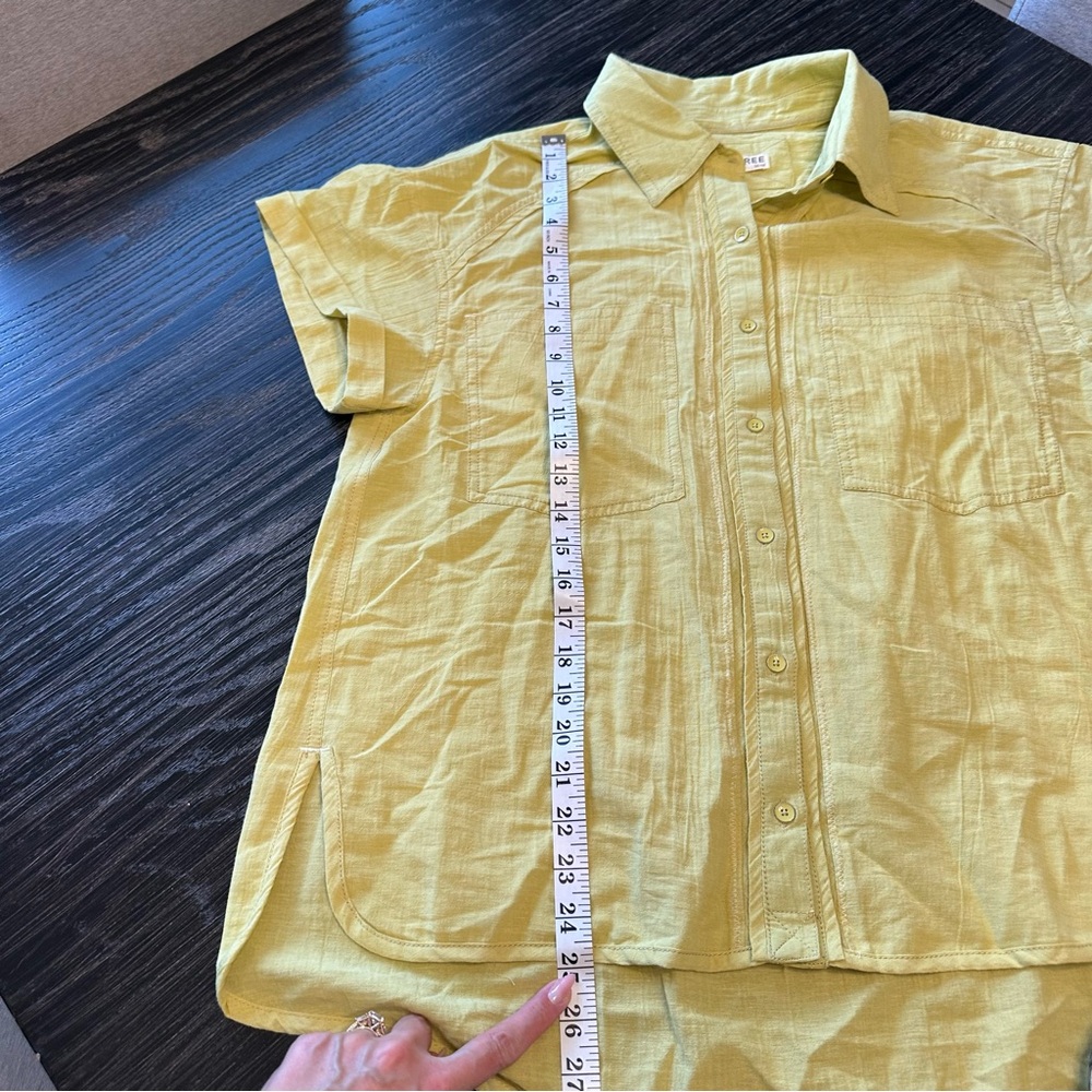Free People Pale Yellow Short Sleeve Button Down Shirt - Picture 7 of 13